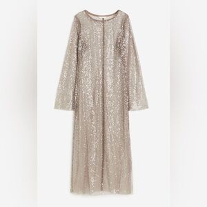 H&M Women’s sequin Beige Mesh dress Brand new Sz Large